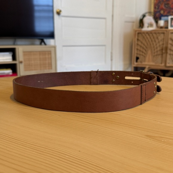 J.Crew Wide Brown Leather Double Buckle Waist Belt Boho Style Large S Small - Picture 3 of 8
